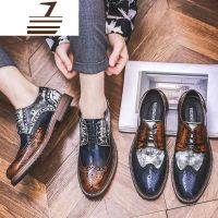 尗卡男士英伦复古擦色休闲拼色布洛克皮鞋男韩版商务正装皮鞋马丁靴子休闲鞋