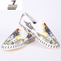 尗卡山西布鞋男老百京中国风刺绣脸谱绣花帆布牛皮底老式传统台州休闲鞋
