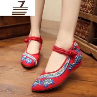 尗卡优雅尖头绣花布鞋中国风传统复古汉服鞋内增高坡跟广场舞鞋休闲鞋