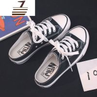 尗卡2020休闲女帆布半拖鞋韩版百搭无后跟一脚蹬懒人踩脚跟平板鞋帆布鞋