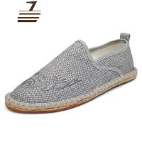 尗卡中国风男鞋子亚麻棉麻布鞋刺绣花纹僧休闲复古风禅意佛系中式传统休闲鞋