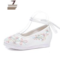 尗卡传统布鞋汉服鞋花束绣花鞋绣花鞋单鞋女增高布鞋古风舞蹈鞋