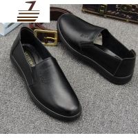 尗卡商务正装无鞋带不系带黑色上班工作男鞋防水防滑男士皮鞋西装软皮休闲鞋