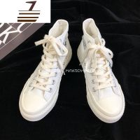 尗卡花边白色高帮帆布鞋女日系新款学生百搭可爱板鞋原宿软妹休闲鞋潮