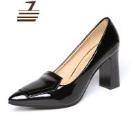 尗卡2020新款粗跟圆头单鞋高跟鞋韩版职业大小码工作鞋子中跟女鞋