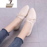 尗卡2020新款天舒适单鞋女休闲平底平跟尖头系带小皮鞋网红女鞋