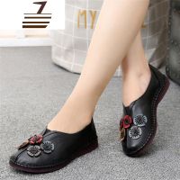 尗卡舒适妈妈鞋单鞋女平底老人真皮软底中年皮鞋奶奶鞋中老年女鞋