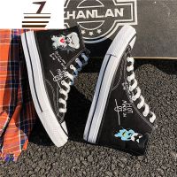 尗卡高帮帆布鞋男韩版百搭学生潮鞋日系卡通动漫手绘涂鸦板鞋男