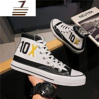 尗卡高帮帆布鞋男韩版潮流百搭个性印花布鞋高邦鞋子男潮鞋学生板鞋潮