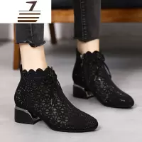 尗卡2020新款短靴女士单靴马丁靴凉靴蕾丝透气网纱靴子大码女鞋女士靴子