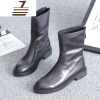 尗卡欧洲站马丁靴拉链新款女鞋真皮圆头平底中筒靴短靴潮靴子休闲欧货女士靴子