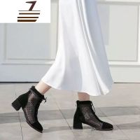 尗卡网纱镂空靴子女2020新款波点高跟鞋网靴马丁靴短靴粗跟凉靴女士靴子