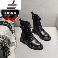 尗卡马丁靴女英伦风新款加绒中筒靴厚底网红黑色机车短靴子女士靴子