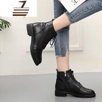 尗卡2020真皮马丁靴粗跟单靴低跟短靴女女鞋大码靴子41-43码女靴女士靴子