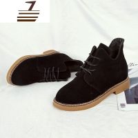 尗卡厚底马丁靴女英伦风裸靴子女学生系带短靴韩版百搭女棉靴女鞋女士靴子