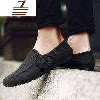 尗卡帆布鞋男透气豆豆鞋男休闲一脚蹬男鞋子亚麻布鞋懒人鞋