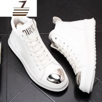 尗卡新款男式高帮板鞋厚底内增高白色男靴子时尚潮男短靴韩版马丁靴子