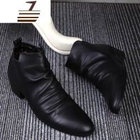 尗卡男尖头短靴马丁靴韩版皮靴男士英伦潮鞋内增高商务男靴子经典款