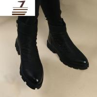 尗卡韩版尖头皮靴子男士短靴潮流马丁靴机车靴时尚发型师厚底高帮皮鞋
