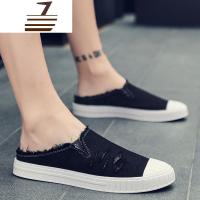 尗卡包头半拖鞋男一脚蹬懒人豆豆鞋透气无后跟帆布鞋潮鞋韩版拖鞋