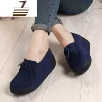 尗卡流苏豆豆鞋女真皮时尚厚底单鞋妈妈坡跟女鞋摇摇鞋女松糕鞋款