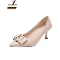 尗卡白色高跟鞋女2020年新款女士尖头皮鞋浅口性感细跟单鞋女款