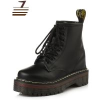 尗卡真皮内增高马丁靴8CM女坡跟复古单短靴子厚底粗跟机车鞋