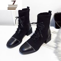 尗卡短靴女年新款网红高邦马丁靴百搭时尚潮款针织毛线口单靴