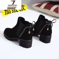 尗卡粗跟短靴女新款百搭ins马丁靴女短筒加绒及踝瘦瘦靴子女