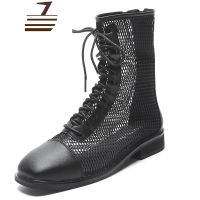 尗卡网红靴子女长靴2020新款百搭镂空长筒凉靴网纱透气高筒马丁靴