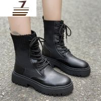 尗卡马丁靴女年新款薄款潮鞋黑色机车松糕瘦瘦高帮短靴子款