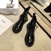 尗卡马丁靴女2020新款英伦风侧拉链平底帅气机车漆皮短靴女单靴子