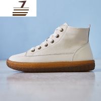 尗卡高帮牛筋底小白鞋女2020年短筒新款百搭牛皮英伦马丁靴短靴子女士靴子