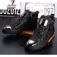 尗卡加绒男士短靴子高帮板鞋单鞋英伦内增高马丁靴发型师皮鞋亮片男鞋