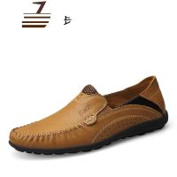 尗卡头层牛皮一脚蹬轻便鞋男透气凉皮鞋豆豆鞋真皮软底男士休闲鞋