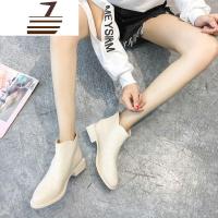 尗卡小短靴2020新款粗跟网红矮靴瘦瘦靴米白色平底马丁靴款女鞋女士靴子