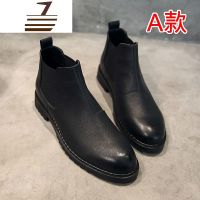 尗卡男靴子中帮马丁靴男一脚蹬高帮皮鞋英伦百搭透气切尔西短靴潮
