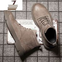 尗卡真皮马丁靴男靴中帮加绒棉靴高帮马丁鞋雪地靴工装潮靴男士高帮鞋