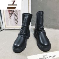 尗卡机车马丁靴女2020新款百搭英伦风ins网红瘦瘦靴中筒瘦腿弹力短靴女士靴子