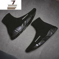 尗卡男士高帮鞋ins马丁靴2020新款男靴帆布袜靴黑色靴子袜子男鞋