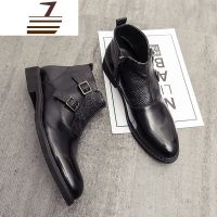 尗卡新款男士休闲高帮皮鞋男尖头英伦马丁靴增高靴子男靴潮流短靴