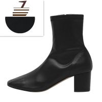 尗卡米白色马丁靴女短靴新款高跟裸靴中筒粗跟弹力袜靴瘦瘦靴子女士靴子