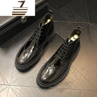 尗卡马丁靴男士中帮布洛克休闲高帮皮鞋新款百搭潮流黑色耐磨鞋子男士高帮鞋