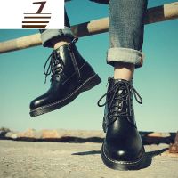 尗卡黑色马丁靴男高帮英伦风韩版潮流百搭中帮工装靴加绒棉鞋男靴男士高帮鞋