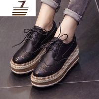 尗卡2020新款小皮鞋平底厚底松糕鞋英伦复古网红布洛克鞋系带单鞋女