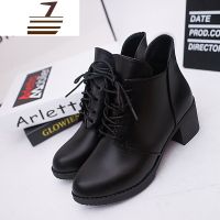 尗卡马丁靴子女加绒新款高跟系带英伦风短筒靴子女短靴粗跟女鞋女士靴子