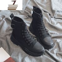 尗卡瘦瘦马丁靴女新款增高百搭英伦风帆布款短靴厚底网红靴子女士靴子