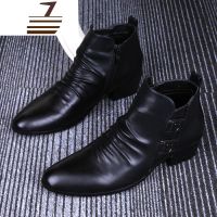 尗卡皮靴男尖头短靴马丁靴韩版英伦潮鞋高跟机车靴内增高男靴子定制款