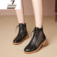 尗卡网纱马丁靴女透气鞋子网靴网面真皮镂空凉靴平底靴子薄款女靴女士靴子