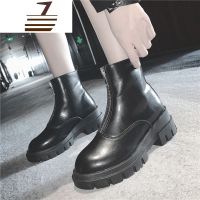 尗卡马丁靴女新款百搭超火前拉链粗跟女靴子英伦风帅气机车靴女士靴子